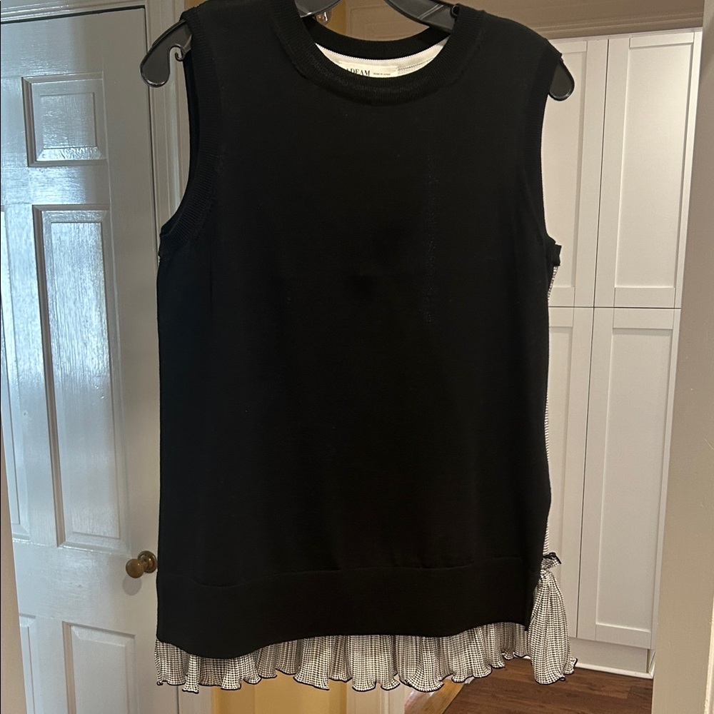 ADEAM Black Sleeveless Sweater with Ruffle Hem